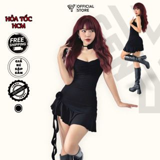  Đầm Body Đen 2 Dây Xẻ Đùi GenY Hoa Hồng Tua Rua Gợi Cảm Váy Nữ Sexy Dự Tiệc – Co Giãn T08 