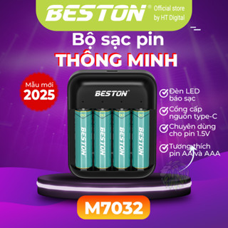 Bộ sạc Beston M7032,dành cho pin Li-thium 1.5V, cổng sạc USB-C tiện lợi, sạc cho cả pin AA và AAA, có đèn báo.