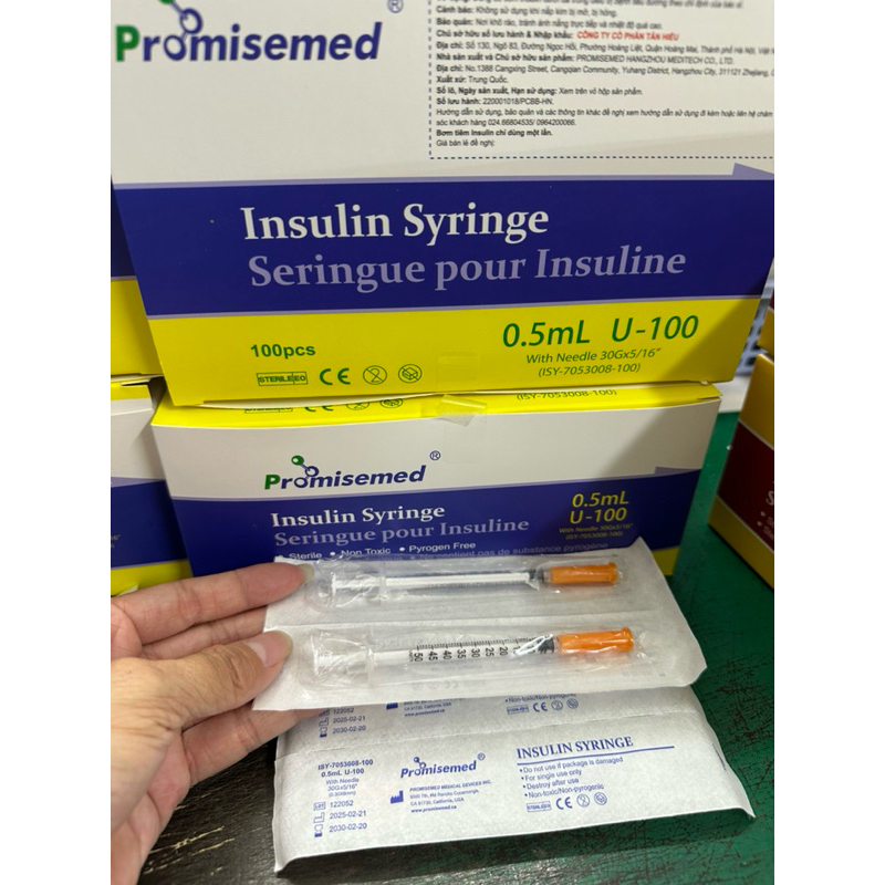 ❤️[HỘP 100 CÂY] Bơm kim tiêm tiểu đường insulin Promisemed 0.5ml 100iu CANADA -Bơm kim Tiêm insulin 