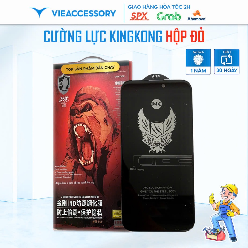 Cường lực chống nhìn trộm KINGKONG ip 15 pro max 14 pro max 11 promax xs max xr x 7 8 plus 13 12 xsm