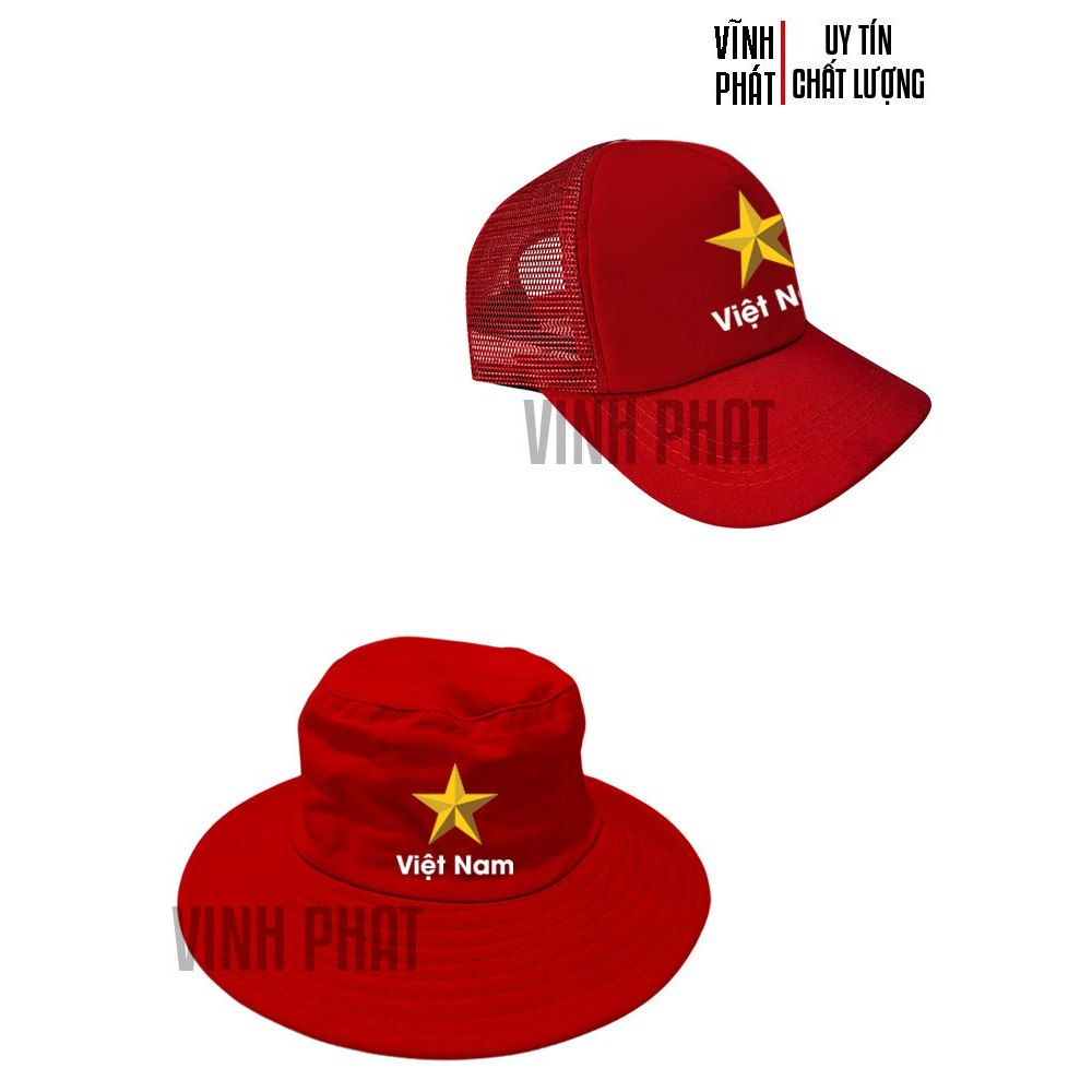 Nón Kết Đỏ Phối Lưới, Mũ Bèo Đỏ Người Lớn In Logo Sao Vàng Việt Nam Đẹp Chất Lượng - Mũ Nón Sự Kiện 