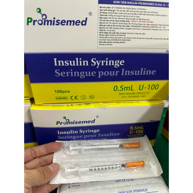 ❤️[HỘP 100 CÂY] Bơm kim tiêm tiểu đường insulin Promisemed 0.5ml 100iu CANADA -Bơm kim Tiêm insulin 