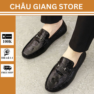Giày Mọi Nam Công Sở Da Da Bò Thật, Giày Lười Nam Dập Vân Cá Sấu Đế Bệt Khâu Cực Bền Mã M010 - GIÀY NAM GIÁ TỐT 88