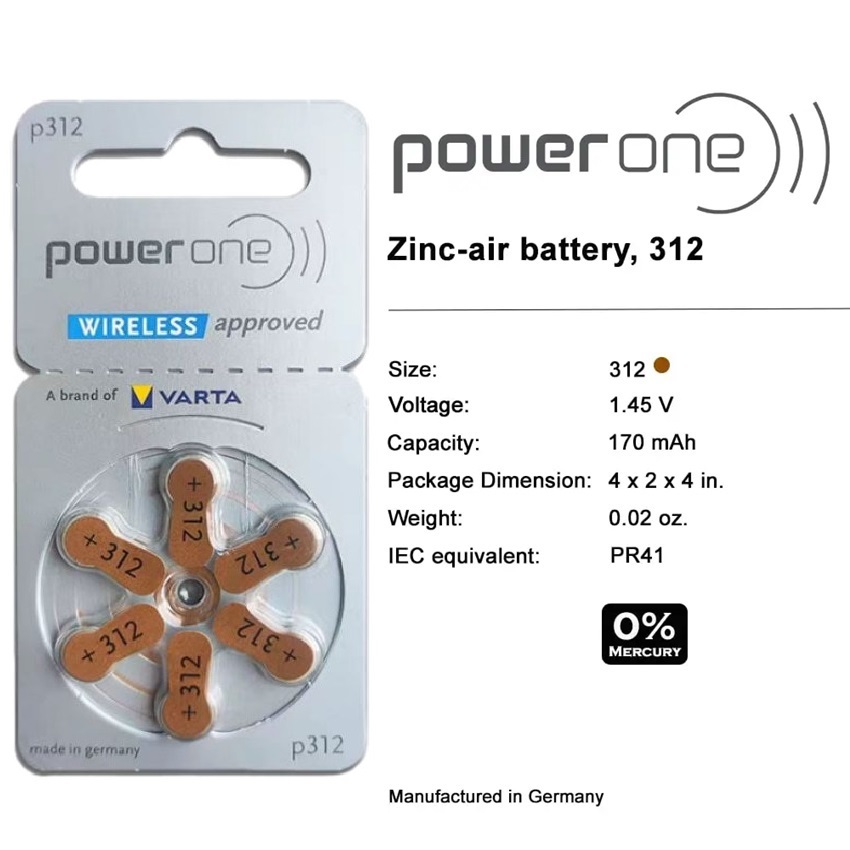 Pin máy trợ thính Power one P312 A312 PR41 PR44 A675 P675 PR48 A13 P13 PR70 A10 P10
