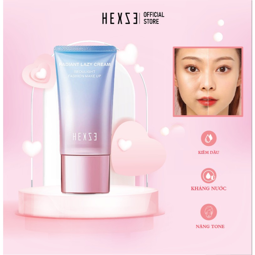 COMBO 2 tuýp kem Lazy nâng tone sáng da HEXZE 50ml + 50ml TẶNG sample Cushion HEXZE