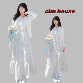 Set váy 3 món áo 2 dây phối áo khoác ngoài cardigan mỏng kèm chân váy voan dài nàng thơ tiểu thư CIMHOUSE- CB554