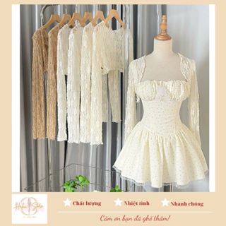  Áo cardigan mỏng ren hoa dáng lửng Ha25_BÈO Haluu Store thích hợp khoác ngoài cho mùa hè 