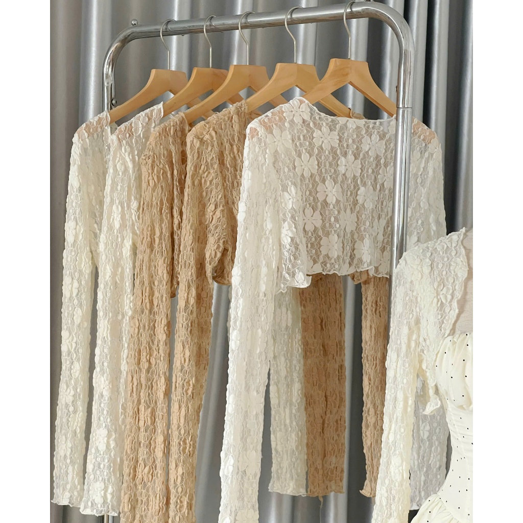 Áo cardigan mỏng ren hoa dáng lửng Ha25_BÈO Haluu Store thích hợp khoác ngoài cho mùa hè | BigBuy360 - bigbuy360.vn