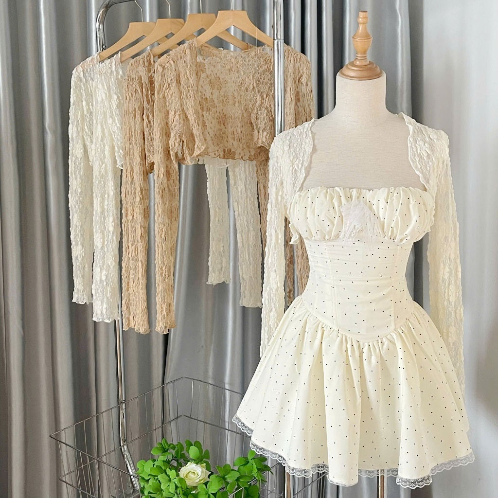 Áo cardigan mỏng ren hoa dáng lửng Ha25_BÈO Haluu Store thích hợp khoác ngoài cho mùa hè | BigBuy360 - bigbuy360.vn