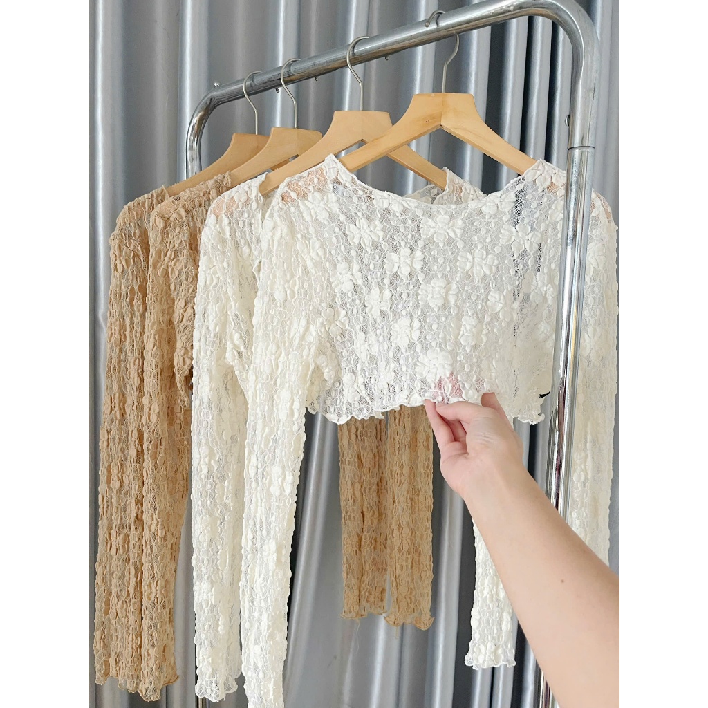 Áo cardigan mỏng ren hoa dáng lửng Ha25_BÈO Haluu Store thích hợp khoác ngoài cho mùa hè | BigBuy360 - bigbuy360.vn