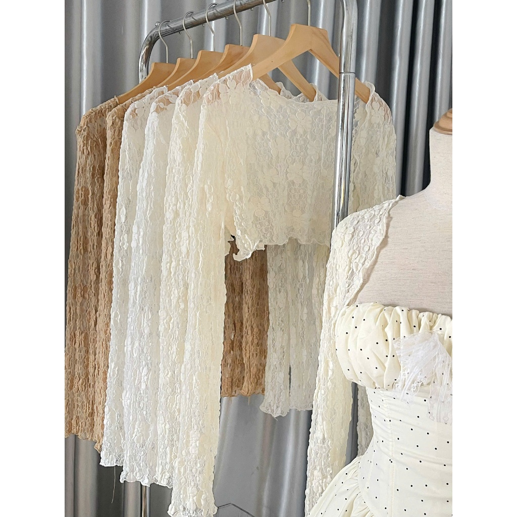 Áo cardigan mỏng ren hoa dáng lửng Ha25_BÈO Haluu Store thích hợp khoác ngoài cho mùa hè | BigBuy360 - bigbuy360.vn