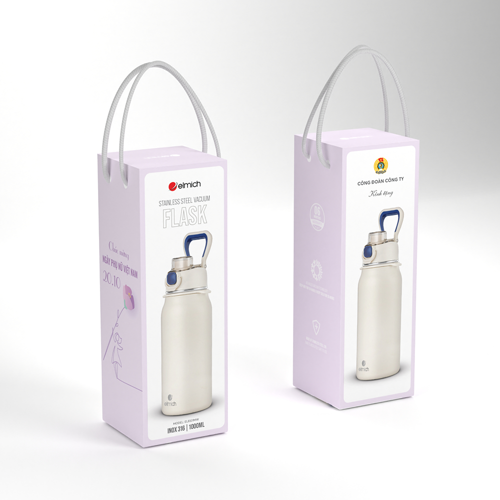 Bình giữ nhiệt inox Elmich EL8331NB giữ nhiệt nóng lạnh kèm ống hút đầu silicon linh hoạt dung tích 1L | BigBuy360 - bigbuy360.vn