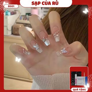 Đ001 Móng tay giả Dài bộ 30 móng charm bướm thủy tinh charm đính đá làm nail sơn gel mắt mèo