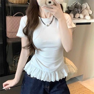 Áo Thun Trơn Tay Ngắn Babytee Nữ Mix ren Trắng