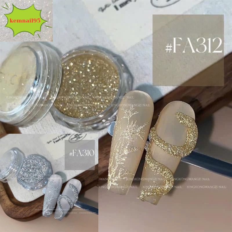 Nhũ rắc design móng gray FA310 gold FA312 nhũ rắc mịn kim cương trang trí móng lấp lánh kemnail95