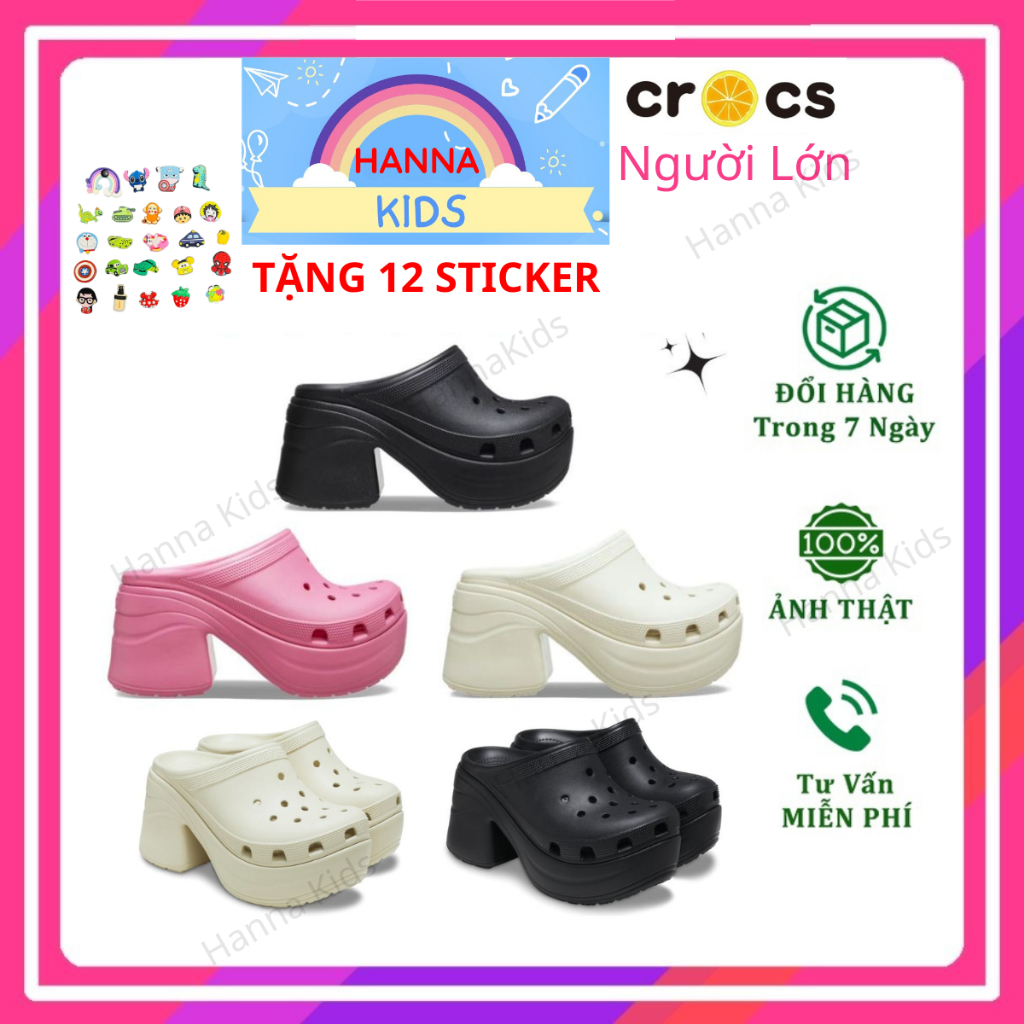  Dép Sục Cross Guốc Siren Đế Cao Cho Nữ HannaKids Giày Cros Clog Unisex Nguyên Khối 9cm Siêu Nhẹ Sục Nữ Croc Độn Cao Gót 