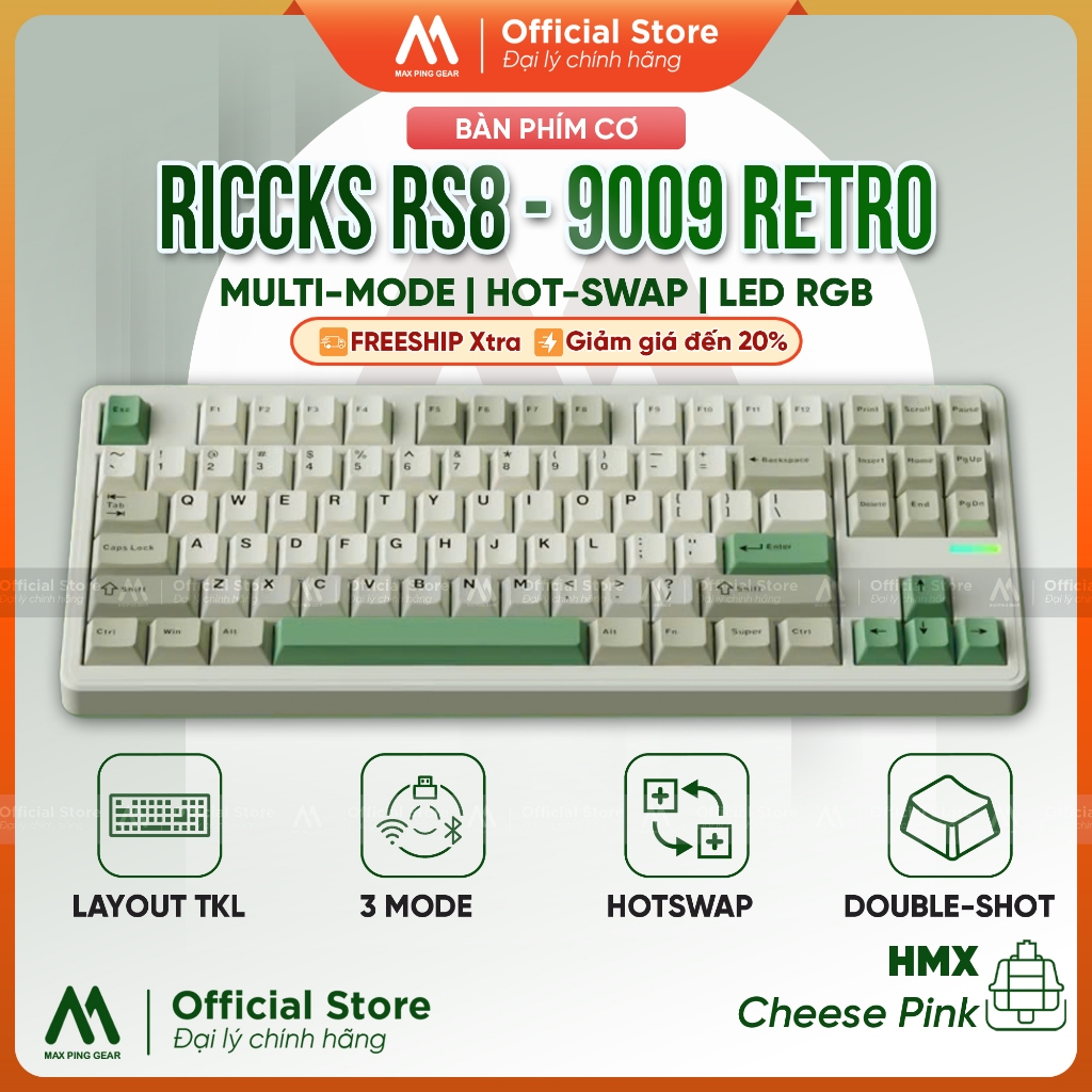 [HỎA TỐC] Bàn phím cơ RICCKS RS8 - Retro 9009 (RGB | Hot-swap | Multi-mode | QMK/VIA) - Maxpinggear