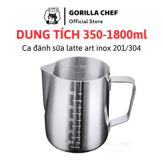  Ca đánh sữa latte art inox 304 GORILLA CHEF có chia vạch 2 mặt cốc đo bằng inox dung tích chuẩn không làm tròn 