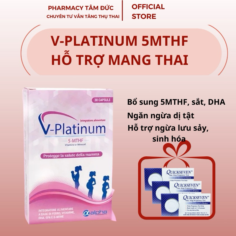 Viên Uống V- PLATINUM 5 MTHF Tăng Khả Năng Thụ Thai, Chống Dị Tật Thai Nhi, Giảm Nguy Cơ Sảy Thai - 