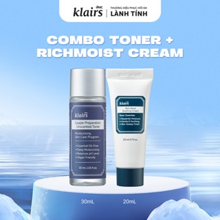 Combo Dear, Klairs nước hoa hồng Toner 30ml+Dear, Klairs kem dưỡng Rich Moist Soothing Cream 20g
