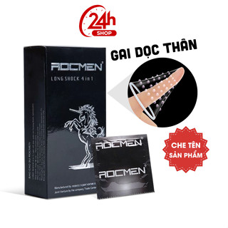  Bao cao su ROCMEN ĐEN 4 IN 1 BCS Rocmen Đen Gân Gai Nhiều Gel  1 Hộp BCS 12 Chiếc  