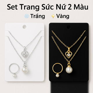 🌸 Set dây chuyền đôi kèm nhẫn phối ngọc & nhẫn nữ tính nhẹ nhàng - (2 vòng cổ và nhẫn) - SP000178