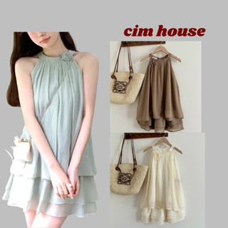 Set bộ nữ áo voan tơ cổ yếm đính hoa phối chân váy xòe 2 tầng tiểu thư xinh xắn CIMHOUSE -CB378