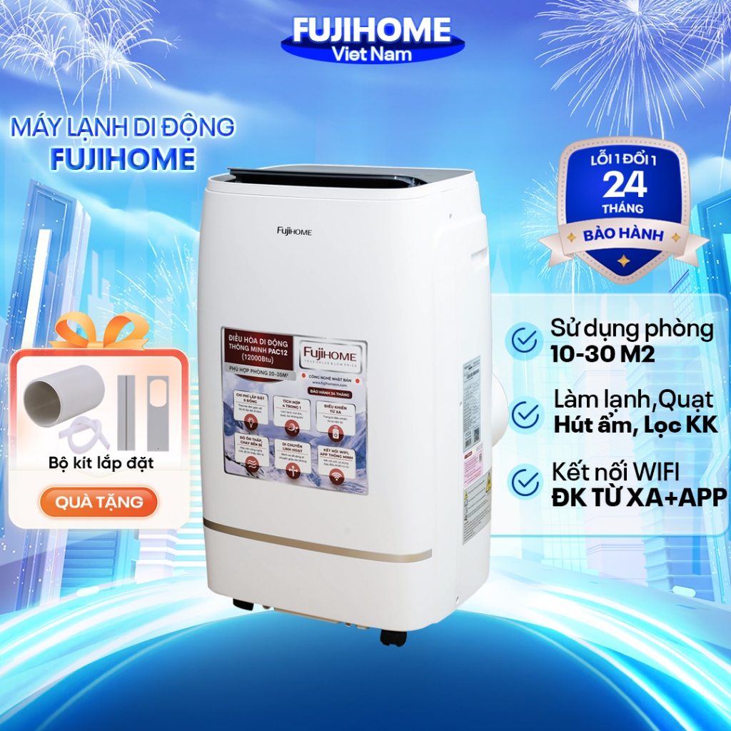 Máy lạnh di động 12.000BTU Fujihome Nhập Khẩu, điều hòa di động đứng mini làm lạnh, hút ẩm portable air conditioner