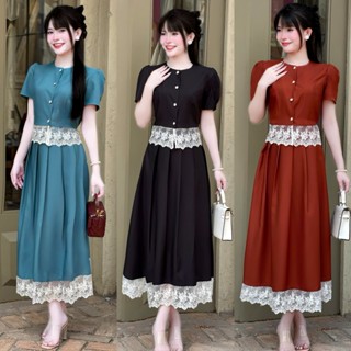 A118 - Set áo và Chân váy Xếp Ly Midi Phối ren Hoa cao cấp, cổ điển,thanh lịch có bigsize Mijustore