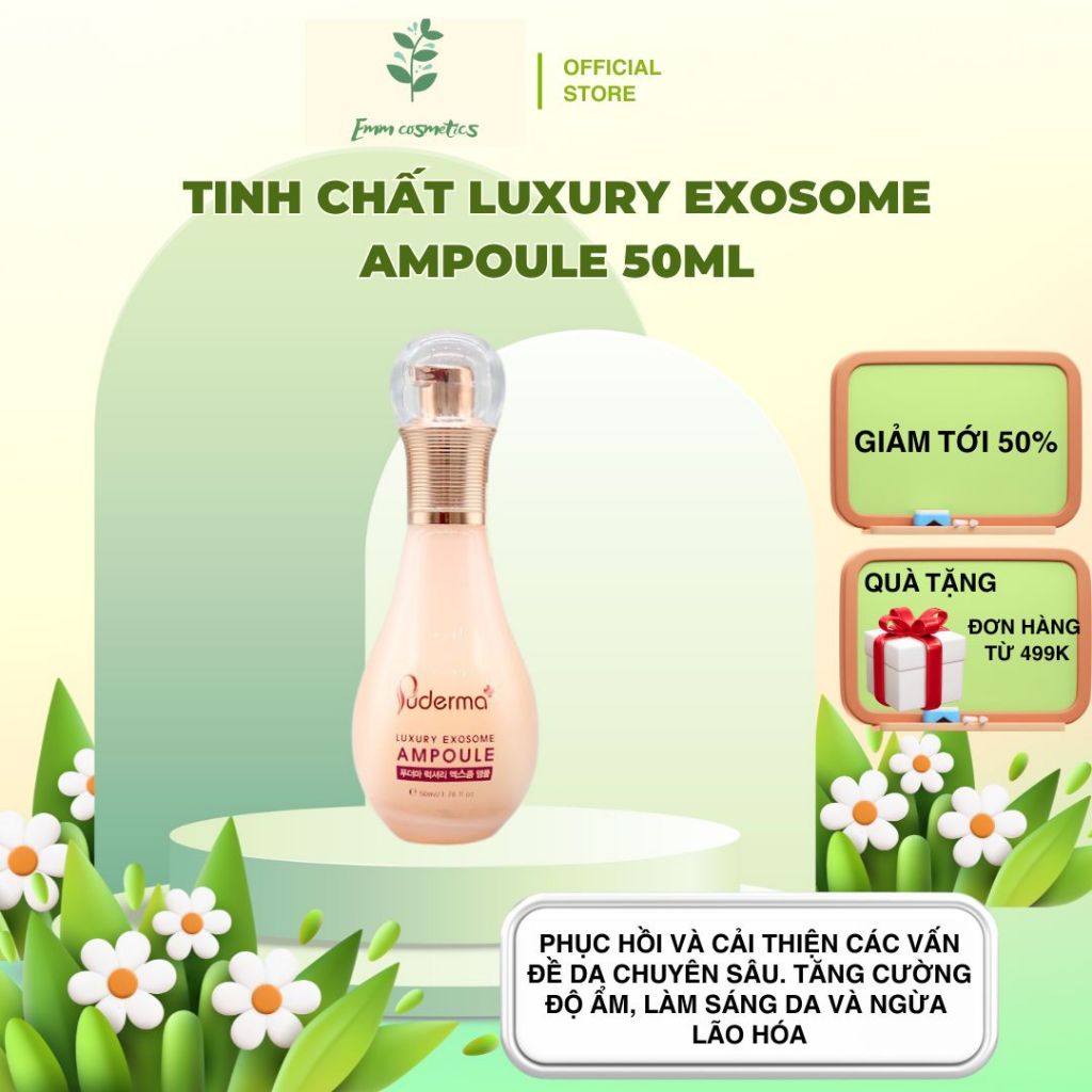 Tinh chất tế bào gốc Puderma Ampoule Luxury Exosome 50ml lấp đầy rãnh nhăn, tăng sinh collagen, trẻ 