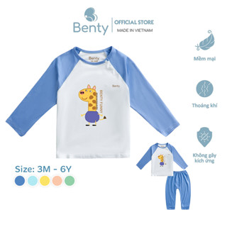 Bộ dài tay cài chéo in hình hươu BT020 BENTY mềm, mịn thoáng khí, đồ bộ trẻ em chính hãng