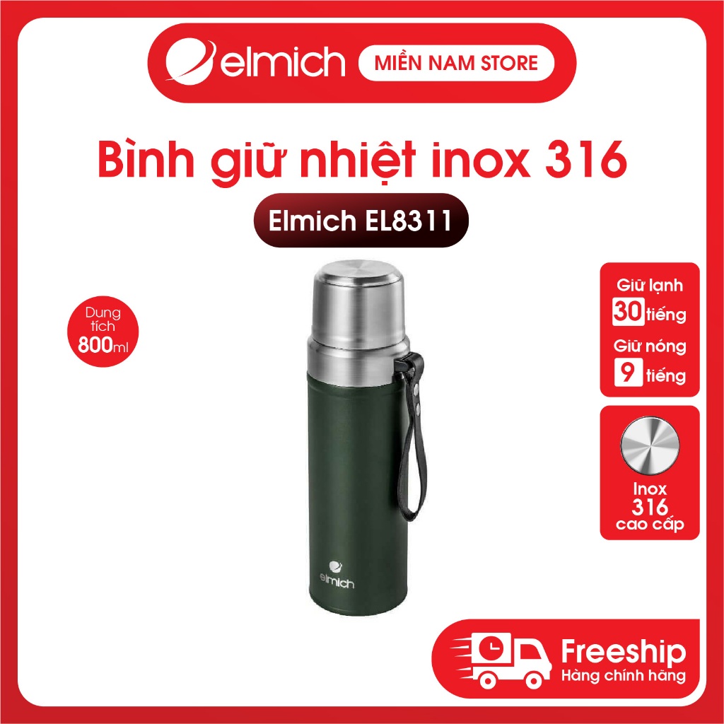 Bình giữ nhiệt Inox 316 Elmich EL8311 dung tích 800ml giữ nhiệt lâu an toàn tuyệt đối | BigBuy360 - bigbuy360.vn
