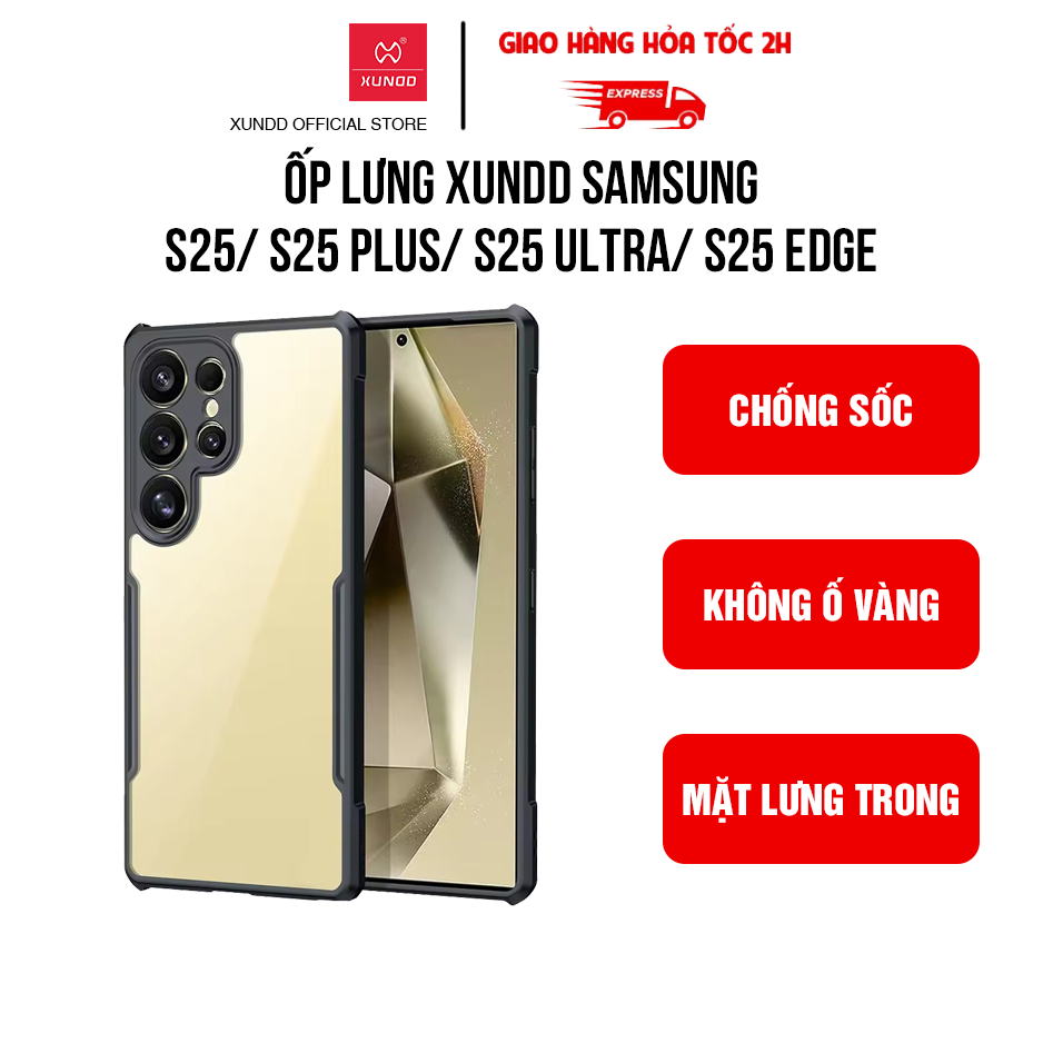 Ốp lưng XUNDD Samsung S25/ S25 Plus/ S25 Ultra/ S25 Edge - Viền TPU, Chống sốc, Mặt lưng trong