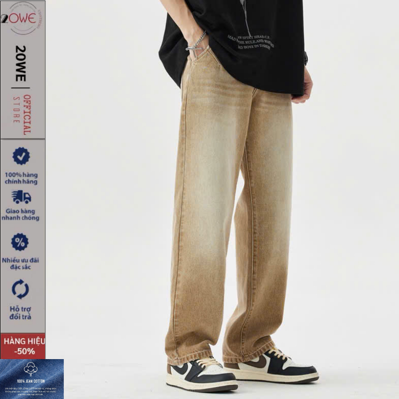 Quần jean Nam ống suông rộng SN01 Màu Nâu dáng baggy chất Demin dày dặn cao cấp 20WE style hàn quốc 2025 | BigBuy360 - bigbuy360.vn