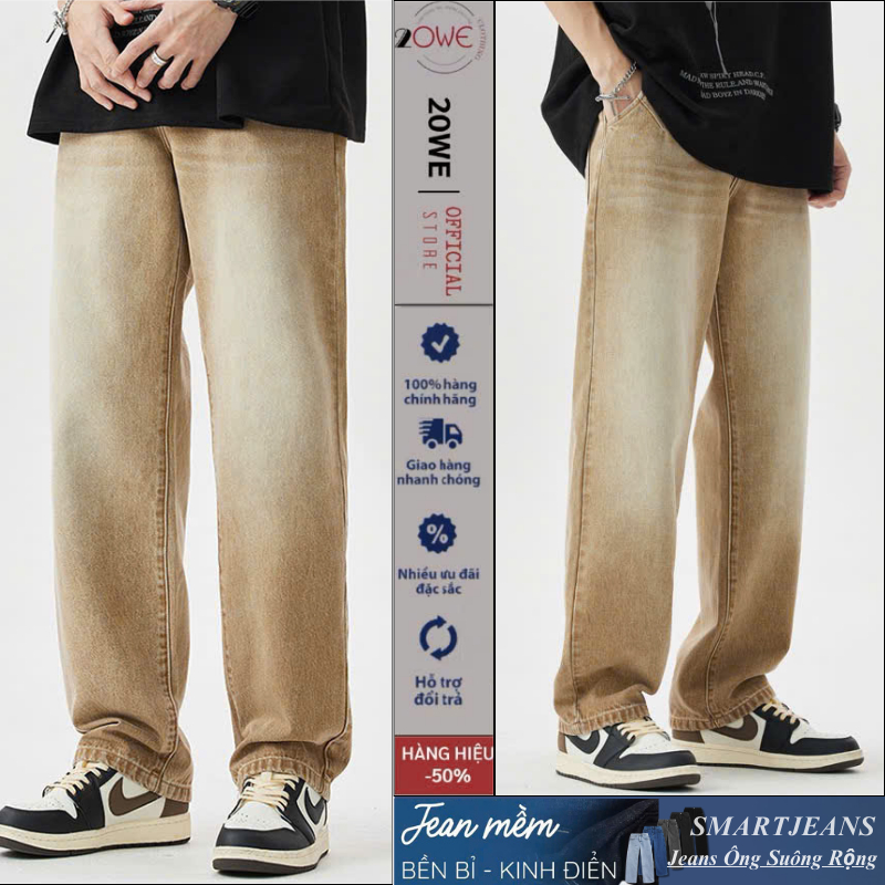 Quần jean Nam ống suông rộng SN01 Màu Nâu dáng baggy chất Demin dày dặn cao cấp 20WE style hàn quốc 2025 | BigBuy360 - bigbuy360.vn