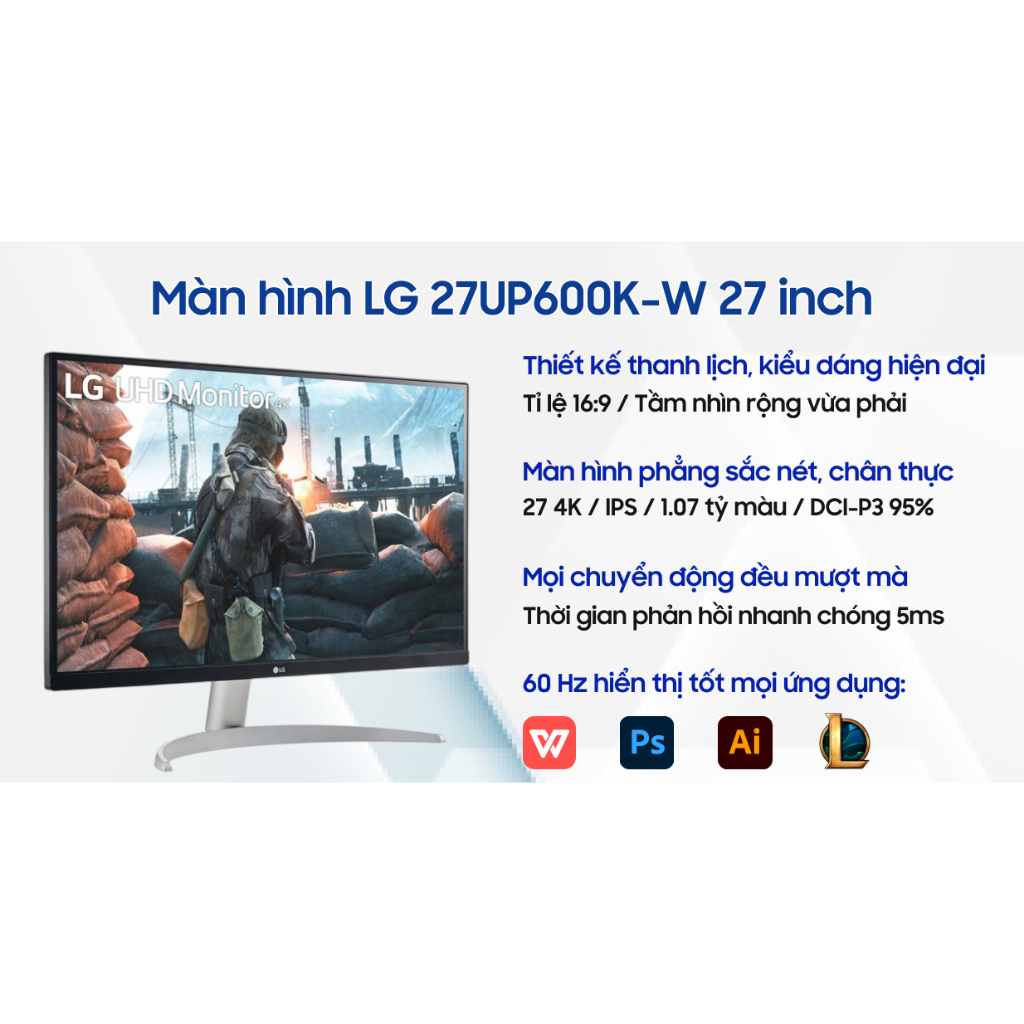 Màn Hình LG 27UP600K-W 27'' 4K 60Hz UHD IPS VESA DisplayHDR™ 400 - Chính Hãng - BH 24 tháng | BigBuy360 - bigbuy360.vn