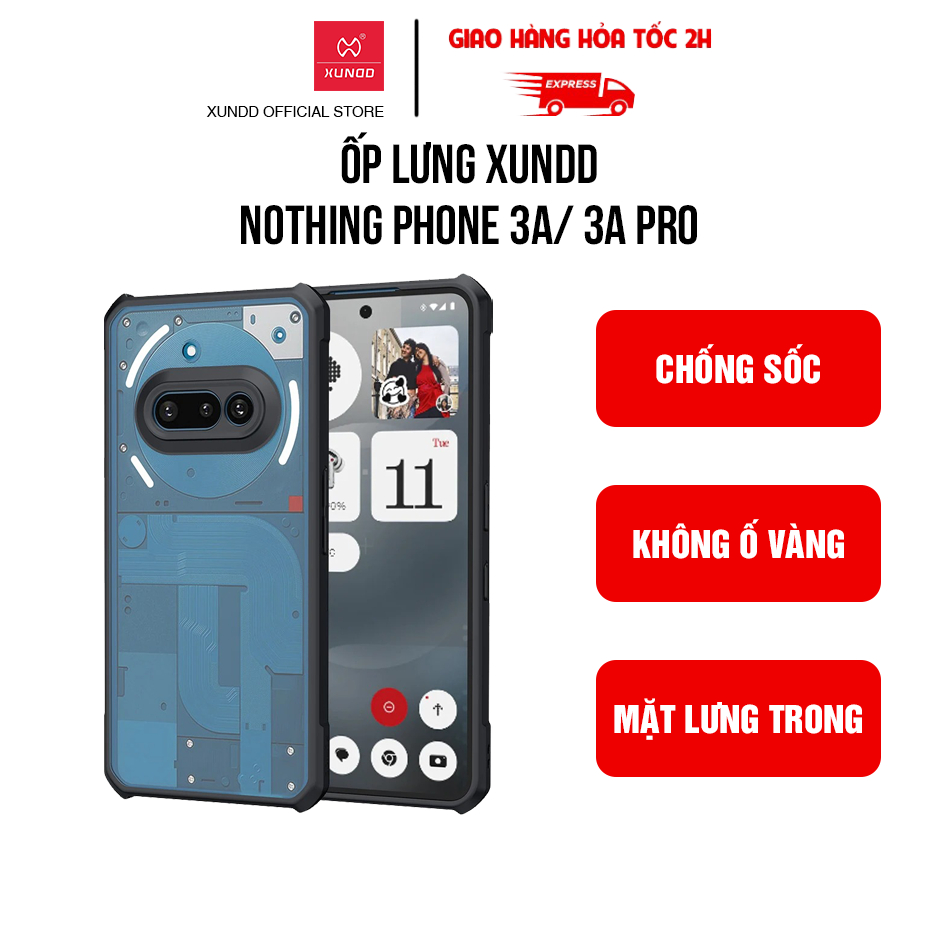 Ốp lưng XUNDD Nothing Phone 3a/ 3a Pro - Viền TPU, Chống sốc, Mặt lưng trong