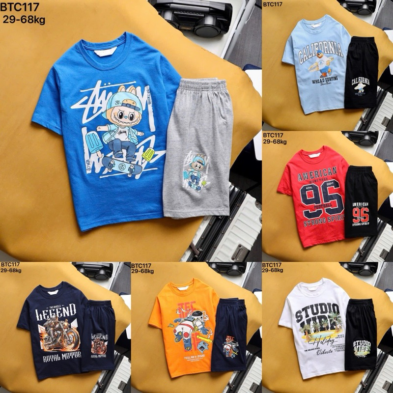 Bộ cộc bé trai Janeshop size đại Cồ, bộ đồ cotton bé trai 28-68kg mã BTC117