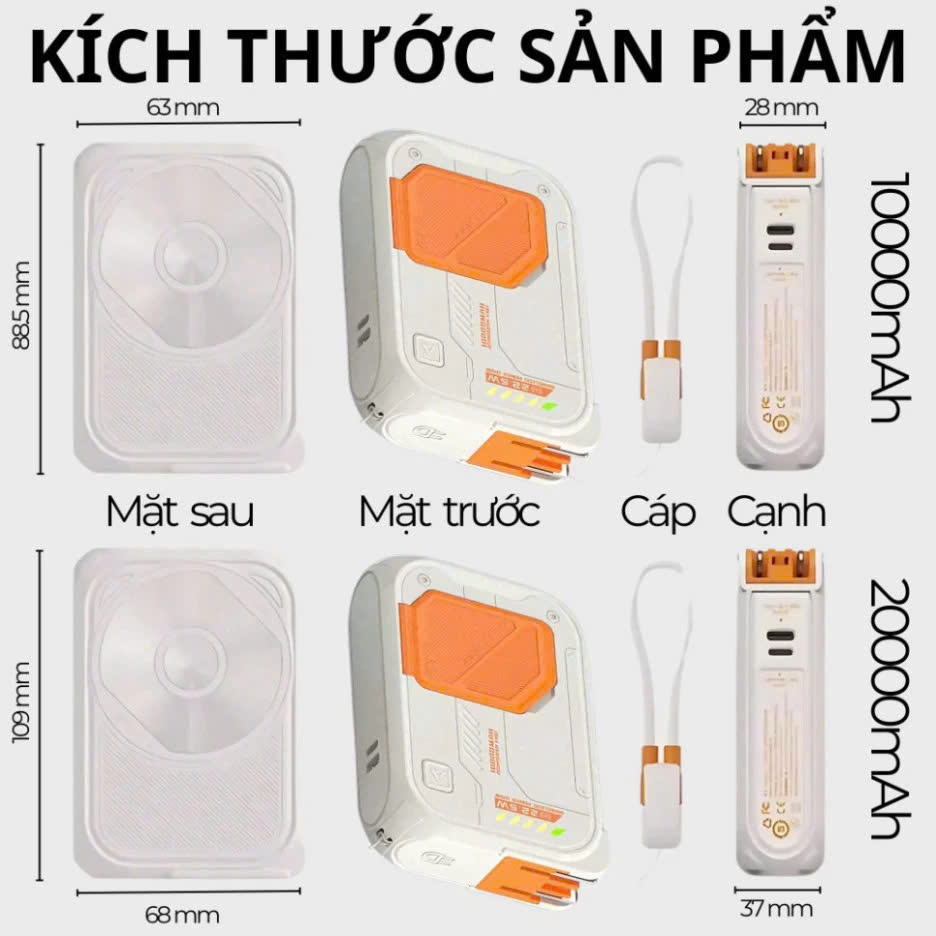 Sạc Dự Phòng 20000mAh Không Dây Có 3C, Sạc Dự Phòng Kiêm Củ Sạc Công Suất 22,5W , Sạc Cho Iphone Và Android | BigBuy360 - bigbuy360.vn