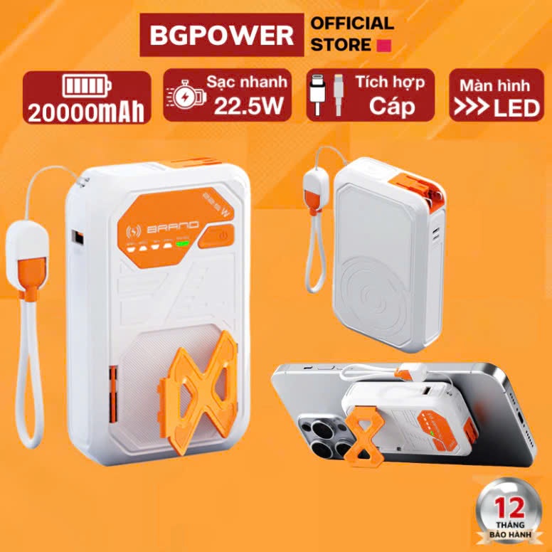 Sạc Dự Phòng 20000mAh Không Dây Có 3C, Sạc Dự Phòng Kiêm Củ Sạc Công Suất 22,5W , Sạc Cho Iphone Và Android | BigBuy360 - bigbuy360.vn