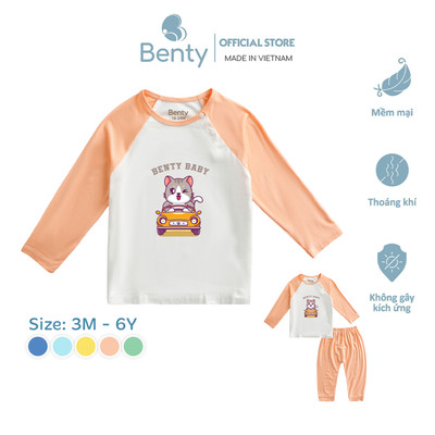 Dài tay cài chéo in xe BT007 BENTY chất liệu mềm mịn cao cấp, đồ bộ trẻ em chính hãng