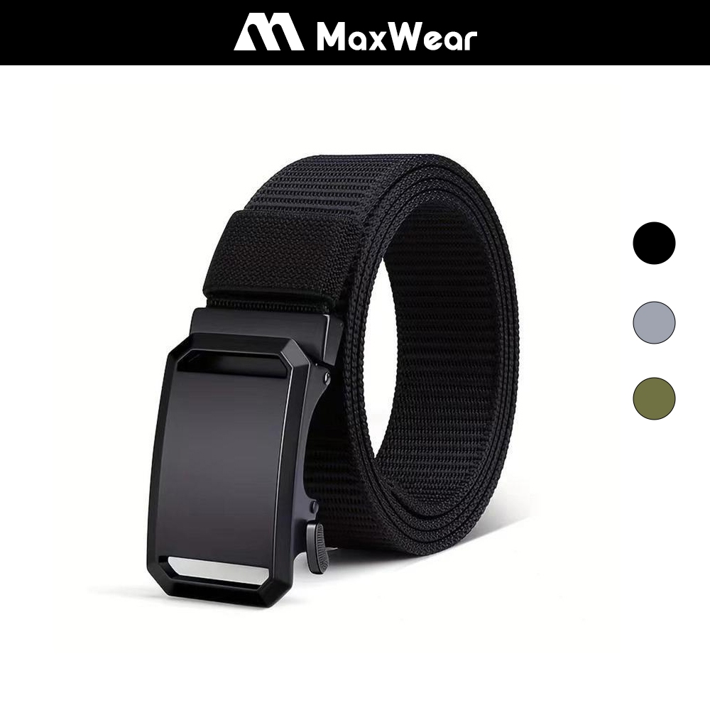 Thắt lưng vải nam MaxWear Nylong quân đội, khóa tự động chất liệu hợp kim chịu lực, dây lưng nam MaxWear