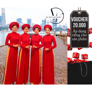  Bộ áo dài đỏ tươi truyền thống trơn cổ cao tay dài chất lụa mỹ NHÀ AN NAM  bao gồm quần lụa mỹ  