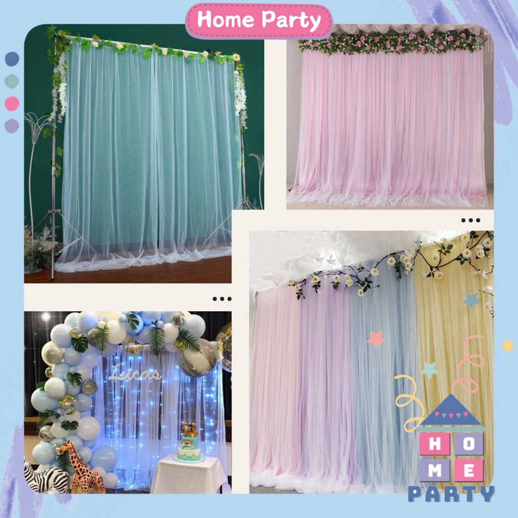 [Tặng Kèm Dây Treo] Rèm Vải Voan Lưới May Sẵn Làm Phông Nền Background Trang Trí Sinh Nhật, Tiệc Cưới Home Party