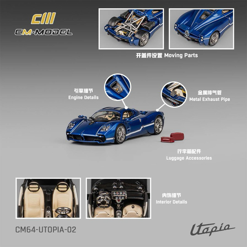 mohinhxeps-1/64_ CM Model 1/64 Diecast model. Pagani Utopia Metallic Blue