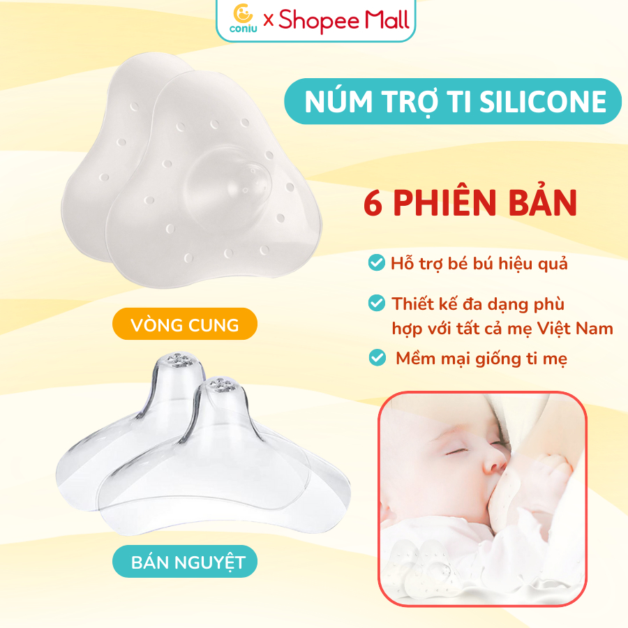 Núm Trợ Ti Coniu, Trợ Ty Silicone Siêu Mềm Mại Giúp Mẹ Cho Bé Bú Dễ Dàng