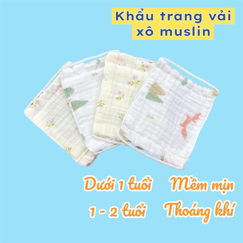Khẩu trang vải xô - xô muslin mềm mịn thoáng khí cho bé
