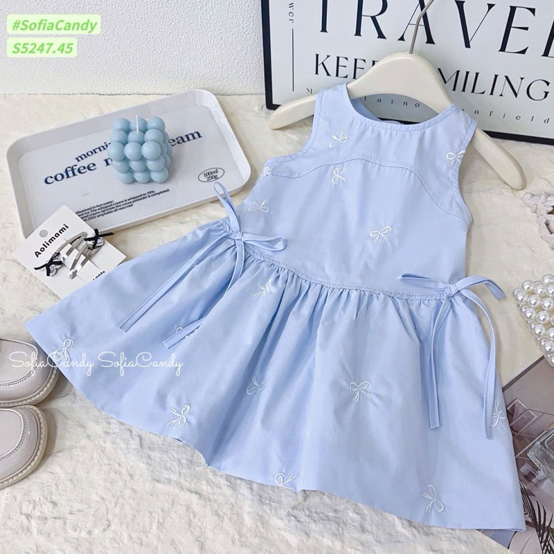 [Size 10-18kg] Đầm sky blue , thêu nơ kiểu dáng tiểu thư. Váy sky blue bé gái. Đầm sky blue. Váy màu