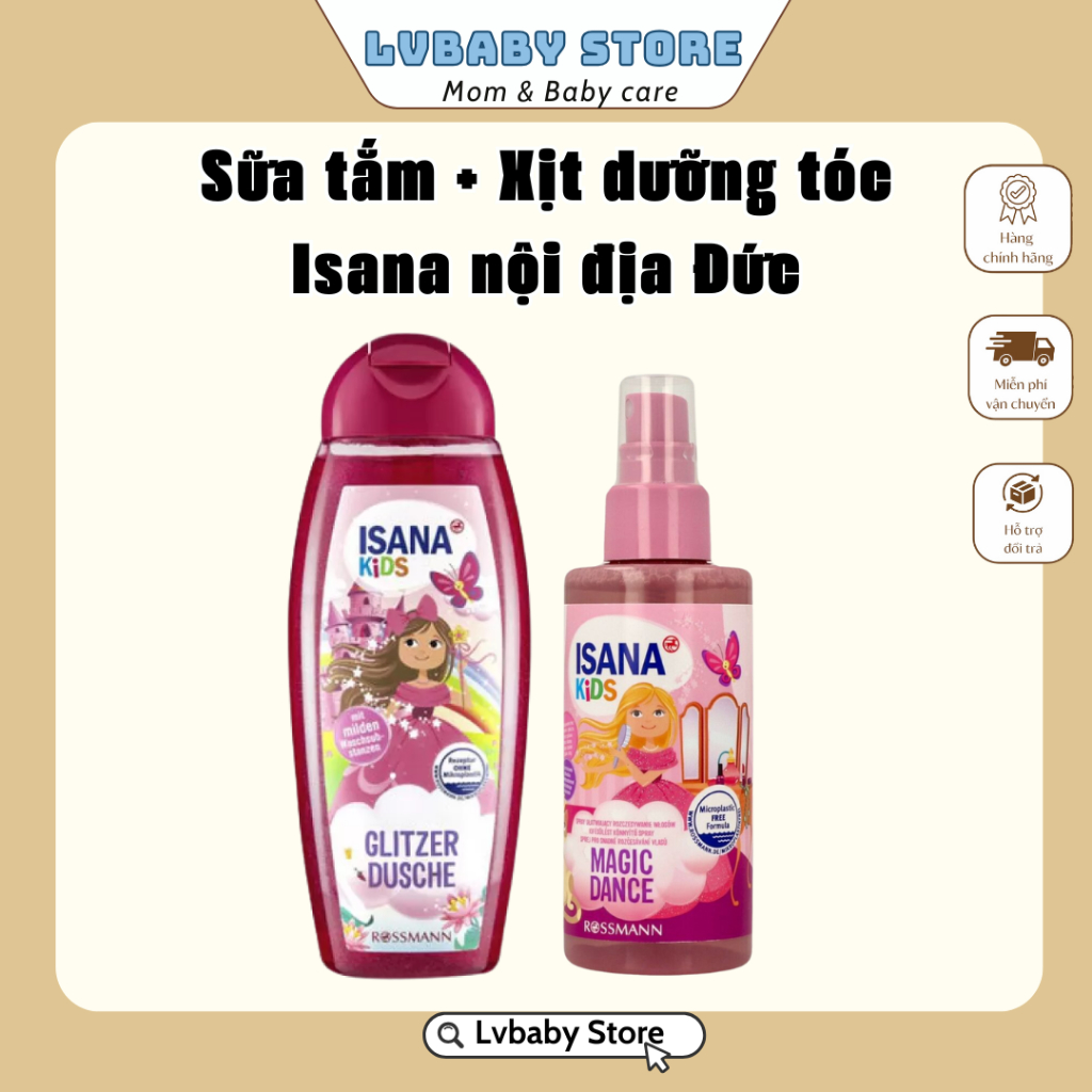 COMBO SỮA TẮM + XỊT DƯỠNG TÓC ISANA HÀNG ĐỨC CHO BÉ GÁI