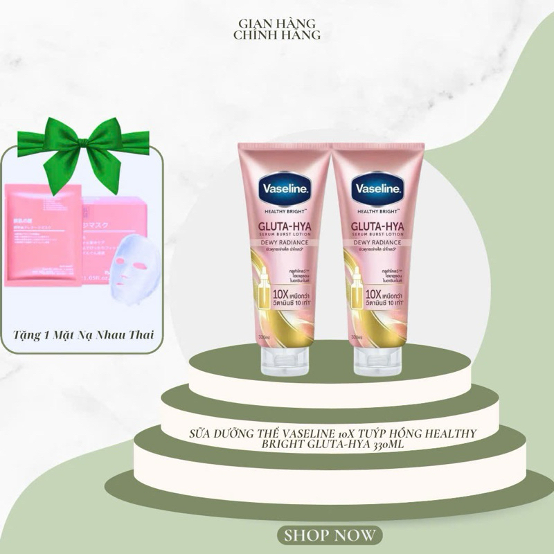 Sữa Dưỡng Thể Vaseline 10X Tuýp Hồng Healthy Bright Gluta-Hya 330ML